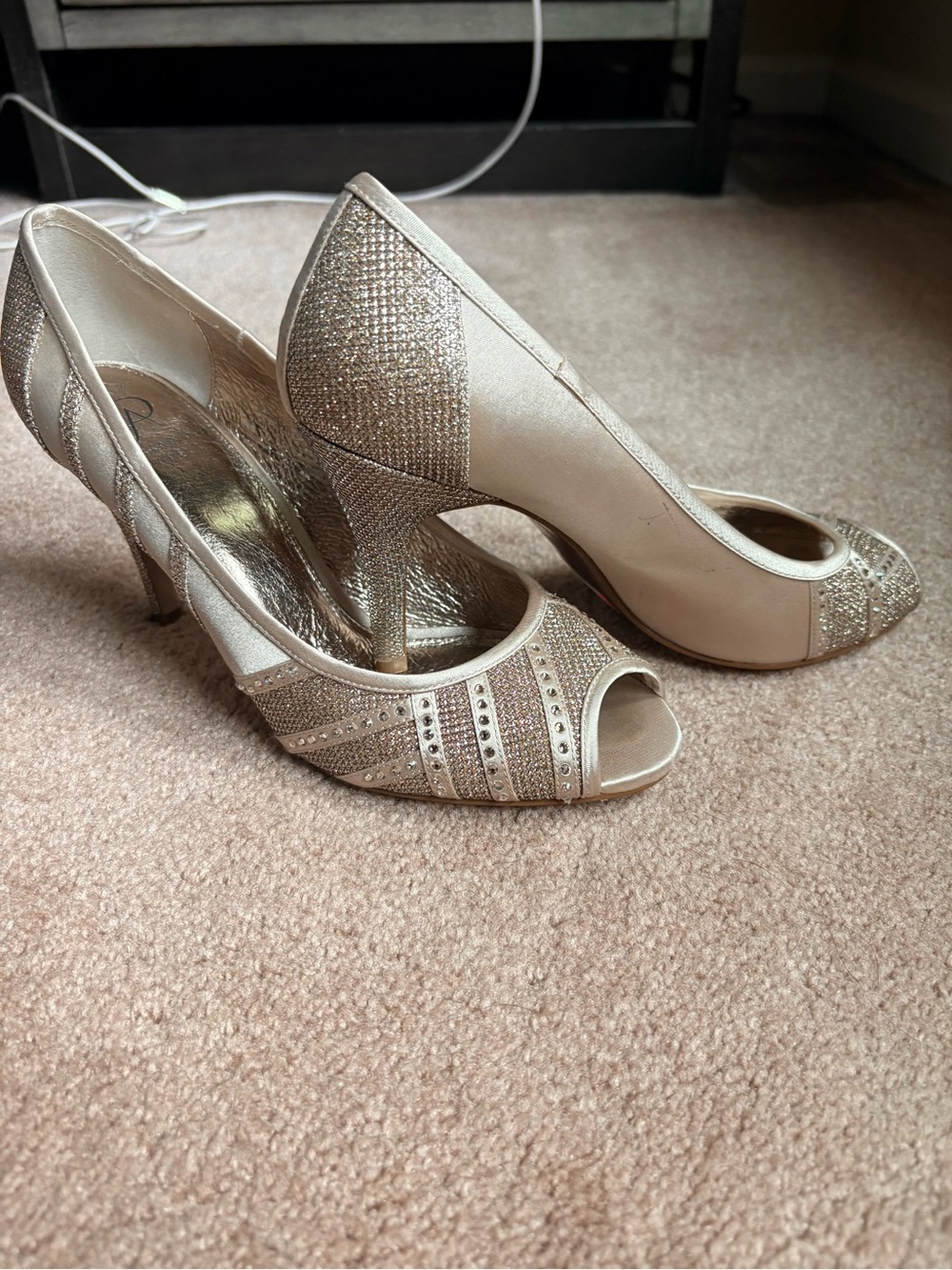 Adrianna Papell Elegant embellished rhinestone Women's Peep-Toe Heels in gold